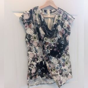 Vintage Adam Lippes x Putnam & Putnam Size 4 100% Silk Floral Cowl Neck Blouse